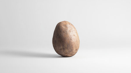 A rustic brown potato with an organic appearance, set against a simple background. This image highlights the natural texture and earthy colors of fresh produce.の素材