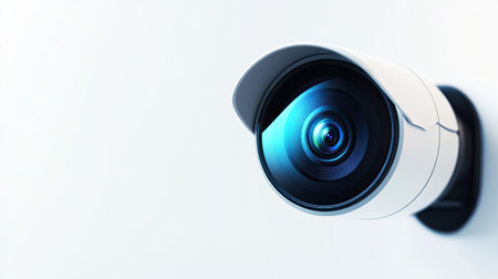 A sleek modern security camera design featuring a high-quality lens, perfect for surveillance and monitoring purposes in various environments.の素材