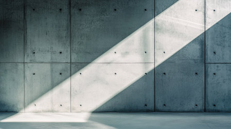 This image features a minimalist concrete wall illuminated by a strong light beam, showcasing texture and stark shadows. Perfect for modern design themes.の素材