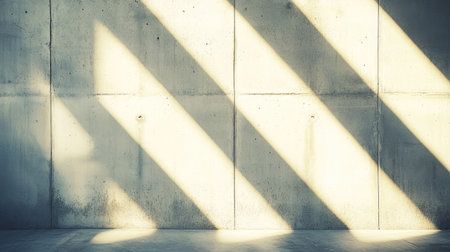 This image features an abstract concrete wall illuminated by dynamic light and shadow. The interplay creates a modern, minimalistic atmosphere perfect for various design projects.の素材