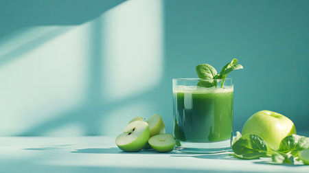 A vibrant green juice made with fresh apples and spinach, showcasing health and wellness in a minimalist setting. Perfect for a refreshing drink.の素材