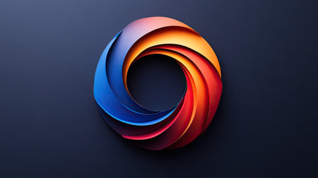This vibrant abstract spiral design features a stunning gradient of blue, orange, and red, creating a modern and dynamic visual concept perfect for various creative projects.の素材
