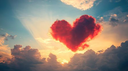A stunning heart-shaped cloud illuminated by a vibrant sunrise creates a romantic and inspiring atmosphere, perfect for expressing love and beauty in nature.の素材