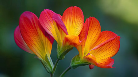 A stunning close-up of vibrant red and yellow flowers showcasing intricate petal details. Perfect for nature lovers and floral aesthetics.の素材
