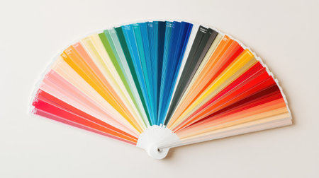 A vibrant color palette fan displaying a wide range of shades and tones. Ideal for design inspiration, art projects, and interior decor choices.の素材