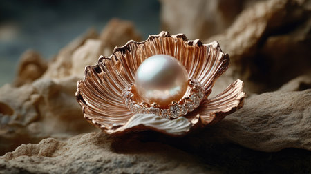 A stunning pearl nestled in a beautifully detailed shell, showcasing luxury and elegance. Perfect for themes of nature, beauty, and sophistication.の素材