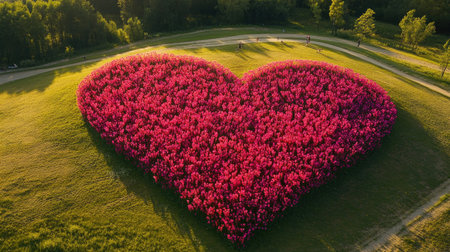 The heart-shaped petunia installation at Pakruojis Manor stands as a symbol of summer beauty and floral artistry in Lithuania.の素材