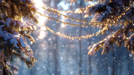 Enjoy a mesmerizing winter scene showcasing snow-covered trees adorned with glowing lights. This enchanting atmosphere captures the beauty of the season.の素材