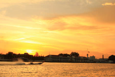 Sunset in Chao Phraya riverの写真素材