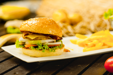 Hamburger with french fries.の写真素材