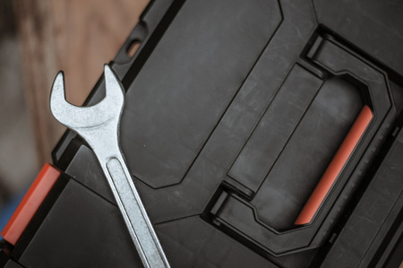 A wrenches on toolbox . engineering. .the concept of automotive, repairing, mechanical, vehicle and technology.の写真素材