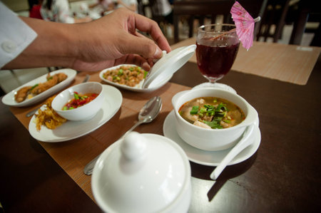 Thai food in modern restaurant in Thailand, It is Tomsab ,の写真素材