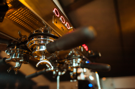 espresso shot from coffee machin in coffee shopの写真素材