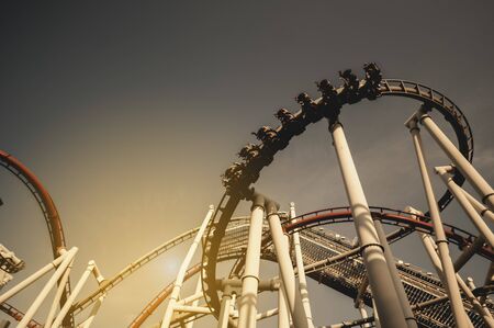 Silhouette of a rollercoaster in an amusement park.
It reflects the investment that has fluctuations all the time.And high riskの写真素材