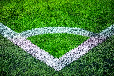 Green grass field, soccer field.Football corner, line a football field , soccer corner.の写真素材