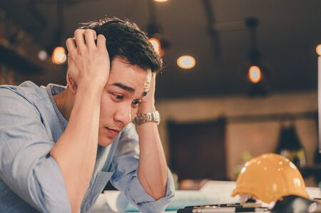 Male architect are using ideas for designing engineering or architecture to come out completely. Engineer, Engineering, Architecture, Design, Planning, Occupation concept.の写真素材