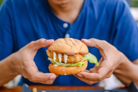 Fresh burger cooked. Homemade Fish Burger.の写真素材