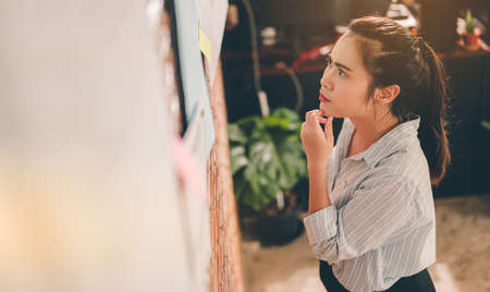 Female architect are using ideas for designing engineering or architecture to come out completely. Engineer, Engineering, Architecture, Design, Planning, Occupation concept.の写真素材