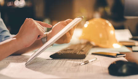 Male architect are using ideas for designing engineering or architecture to come out completely. Engineer, Engineering, Architecture, Design, Planning, Occupation concept.の写真素材