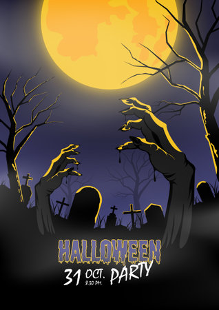 Happy halloween party vertical poster vector design in illustrator.のイラスト素材