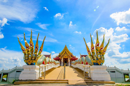 naga statue at thai temple , ayothaya thailandの写真素材
