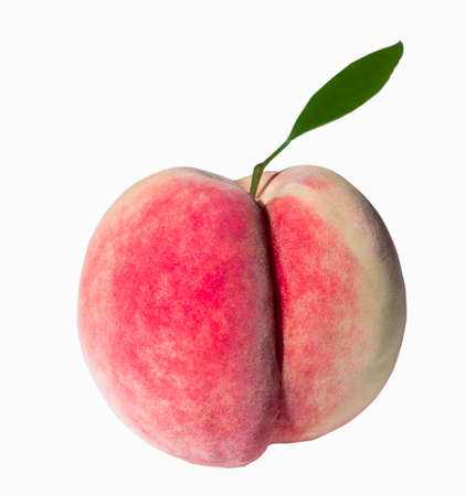 Peach fruit isolated on white background top view close up, healthy food concept.の写真素材