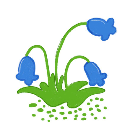 Blue flowers on white background cartoon pattern hand drawnのイラスト素材