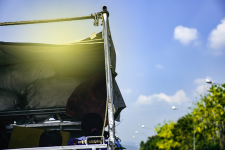 Close up of car traffic jammed on road to countryside, Crowed are traveling to outside city, many car run on the road, Car struck on the way, Accident on the road, More car on roadの写真素材