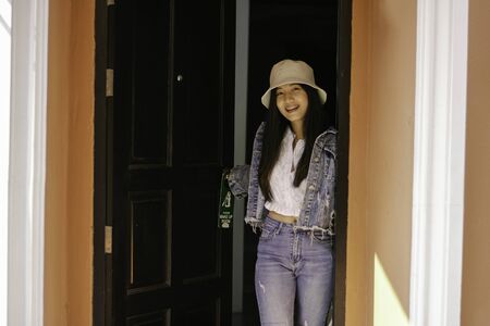 Asian girl are going out to take a rest on holidayの写真素材