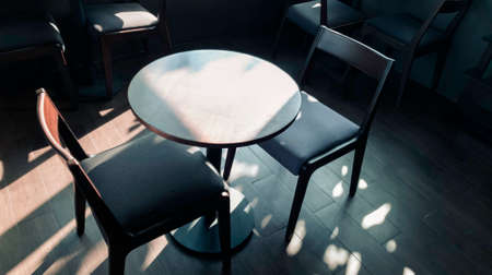 Modern interior chair and table in cafe restaurent, Quiet and chill cafe shop in vintage tone
