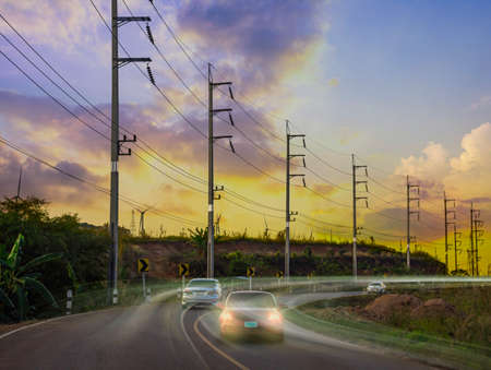Driving on the road on top of mountain, Landscape nature view on the peak of hills, Roadside view in...
