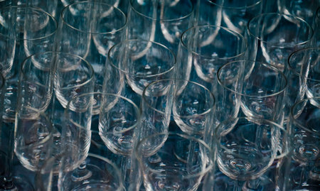 Abstract background of glass of water, close up focus of empty glass backgroundの写真素材