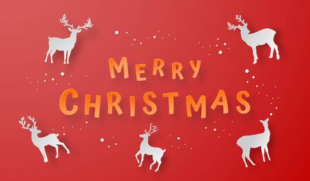 Origami paper art of Reindeer on red background, Merry Christmas and Happy New Yearのイラスト素材