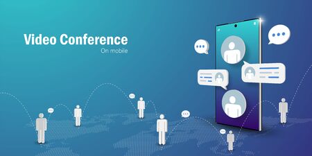 Telecommunication Concept, Video conference business meeting online on mobile smartphone, Web banner with copy spaceのイラスト素材