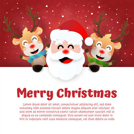 Origami Paper art of Postcard Santa Claus and reindeer with copy spaceのイラスト素材