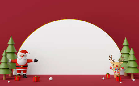 Merry Christmas and Happy New Year, Santa Claus and reindeer with copy space , 3d renderingの写真素材