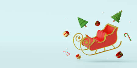 Merry Christmas and Happy New Year, Christmas sleigh with decoration, 3d renderingの写真素材