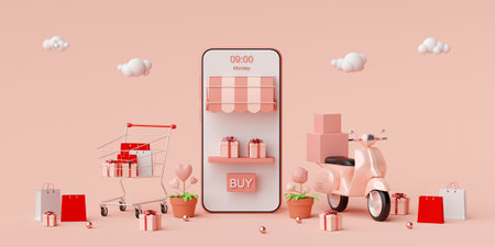 E-commerce concept, Shopping online and delivery service on mobile application, Transportation or...