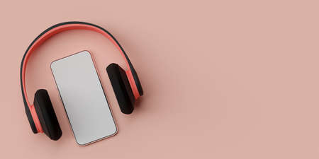 Music streaming on smartphone application, 3d illustration