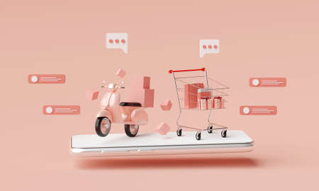 E-commerce concept, Shopping online and delivery service on mobile application, Transportation or...