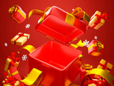Christmas theme opened gift box for product advertisement, 3d illustration