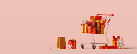 Christmas banner advertisement for Christmas and New year sale, 3d illustrationの写真素材