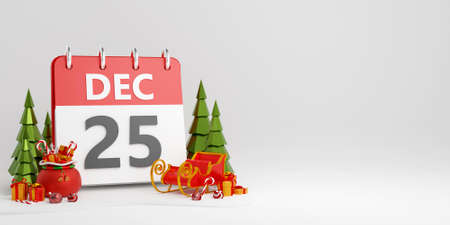 Christmas banner of calendar Christmas day with decoration, 3d illustrationの写真素材