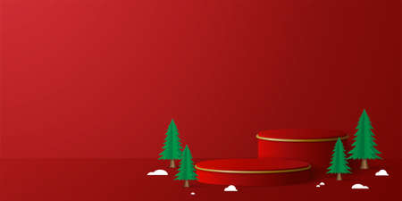 Christmas banner of geometric 3d podium for product advertisingのイラスト素材