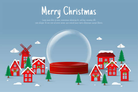 Paper cut illustration of empty Xmas ball in the villageのイラスト素材