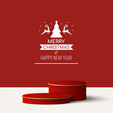 Christmas geometric 3d podium for product advertising, Merry Christmasのイラスト素材