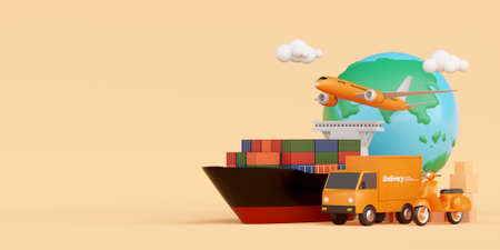 Global logistics, delivery and cargo transportation, 3d illustrationの写真素材