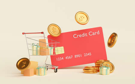 3d illustration banner, Shopping by using credit cardの写真素材