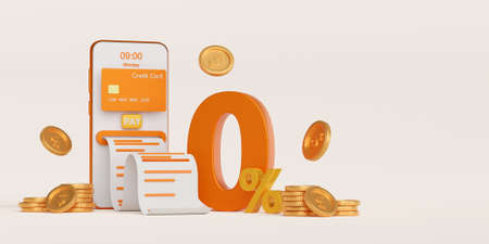 Shopping online using credit card with 0% interest installment payments on smartphone, 3d...