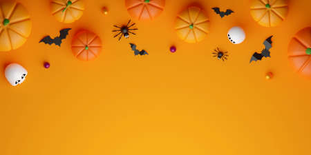 Top view 3d illustration banner of Happy Halloween conceptの写真素材